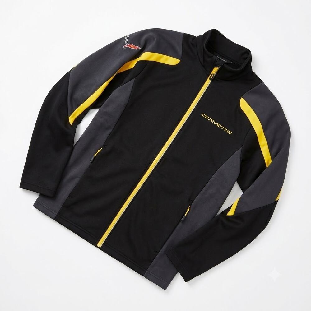 Corvette Performance Racing Jacket Black Yellow Full Zip Fleece Mens Large